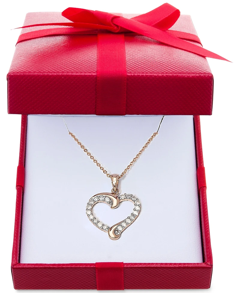 Diamond Swirl Heart Pendant Necklace (1/2 ct. t.w.) Sterling Silver, 14k Gold-Plated or Rose Silver