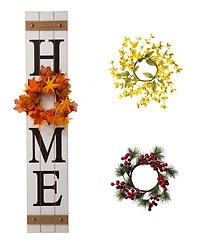 Glitzhome Wooden "Home" Floral Porch Sign, Set of 4