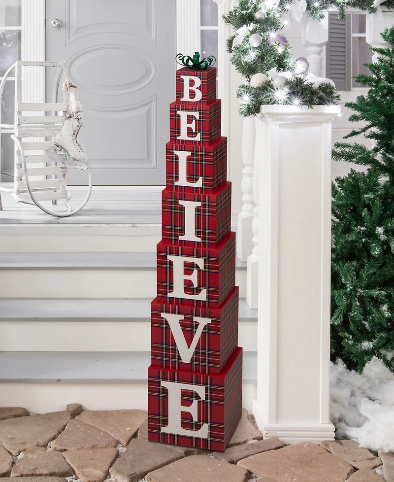 Glitzhome Wooden Double-Sided "Believe" Porch Decor