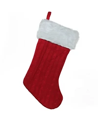Northlight Cable Knit and Faux Fur Cuff Decorative Christmas Stocking