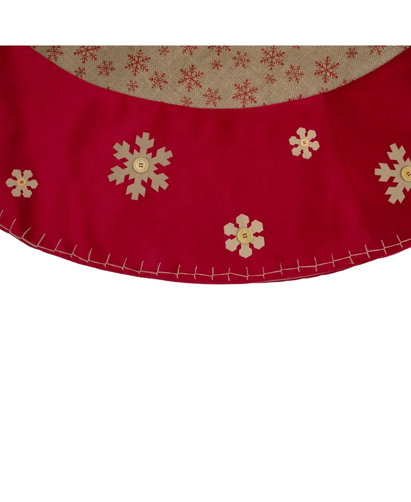 Northlight Burlap Glitte Snowflake Rustic Christmas Tree Skirt with Velvet Textured Trim