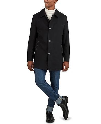 Cole Haan Men's Classic-Fit Car Coat with Faux-Leather Trim