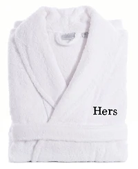 Linum Home Bookman Font Turkish Cotton Embroidered Hers Terry Bathrobe