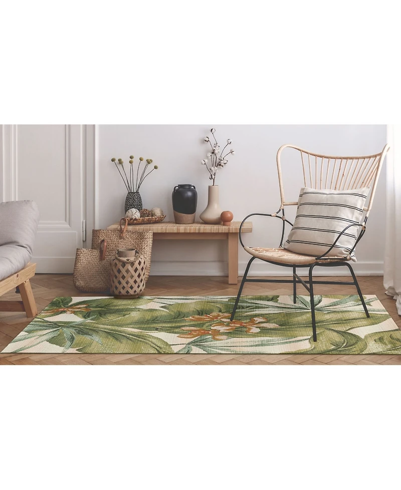 Liora Manne' Marina Tropical Leaf Cream 4'10" x 7'6" Outdoor Area Rug