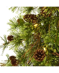 Nearly Natural Wyoming Alpine Artificial Christmas Tree with 50 Clear Multifunction Led Lights and Pine Cones On Natural Trunk