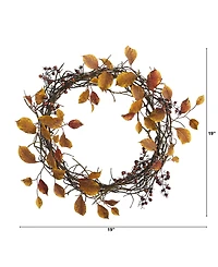 Nearly Natural Harvest Leaf, Berries and Twig Artificial Wreath