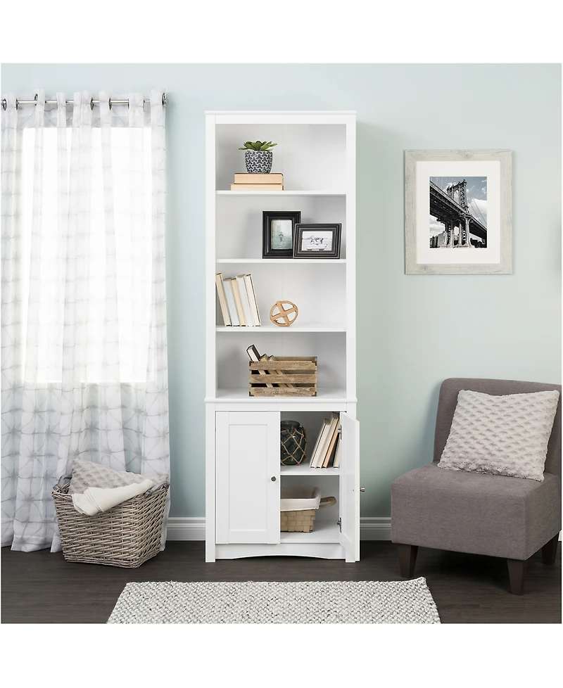 Prepac Tall Bookcase with 2 Shaker Doors