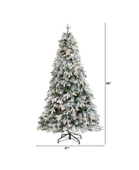 Nearly Natural Flocked Vermont Mixed Pine Artificial Christmas Tree with 150 Clear Led Lights