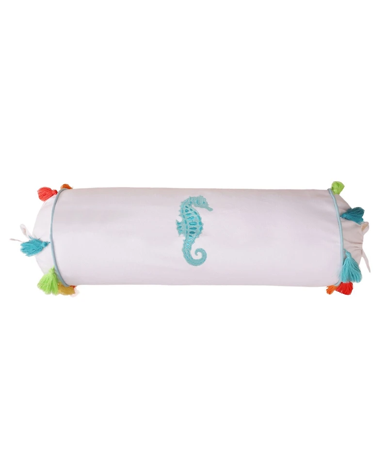 Levtex Beach Walk Seahorse Embroidered Neckroll Decorative Pillow, 7" x 18"