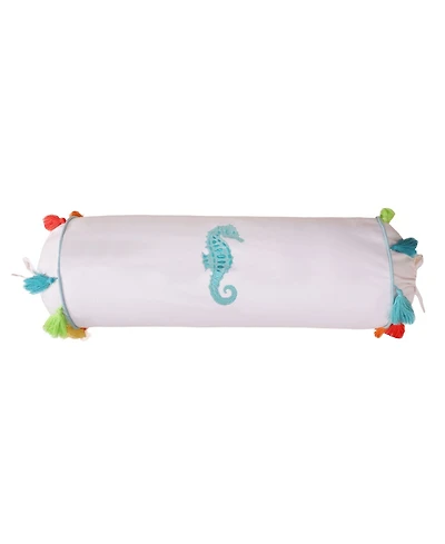 Levtex Beach Walk Seahorse Embroidered Neckroll Decorative Pillow, 7" x 18"