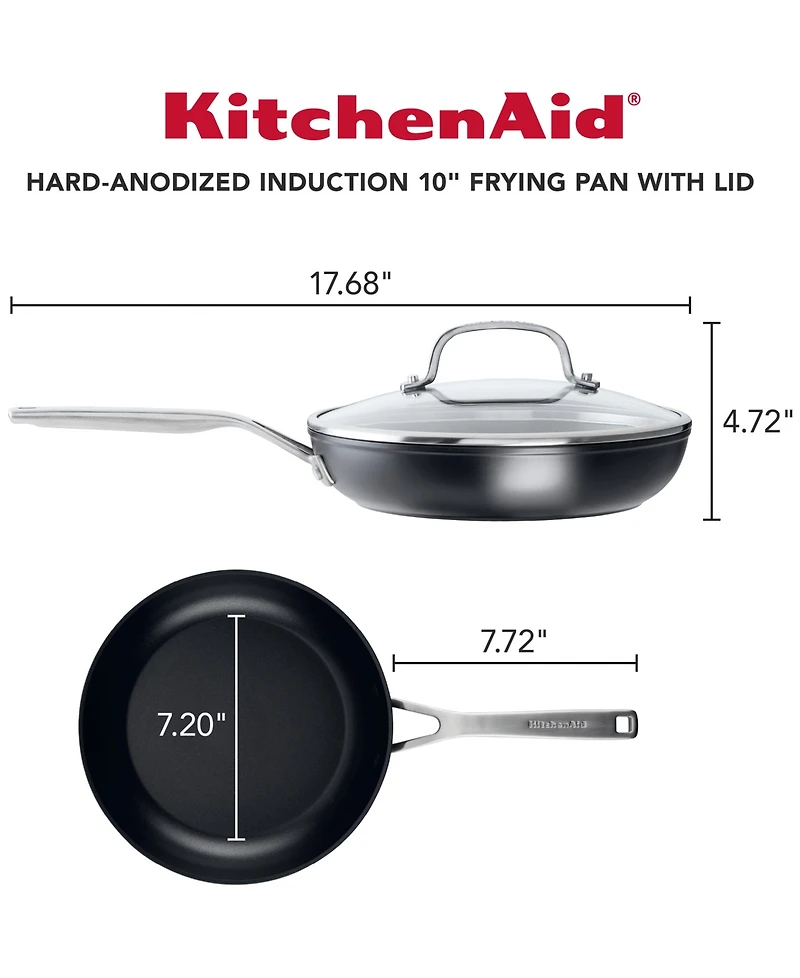 KitchenAid Hard-Anodized Induction Frying Pan with Lid, 10", Matte Black