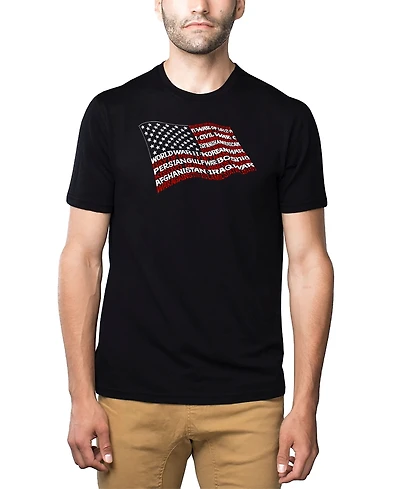 La Pop Art Men's Premium Word Art American Wars Tribute Flag T-shirt
