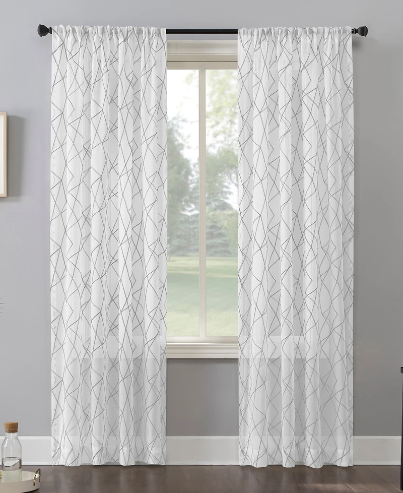 Abstract Geometric Embroidery Semi-Sheer Rod Pocket Curtain Panel