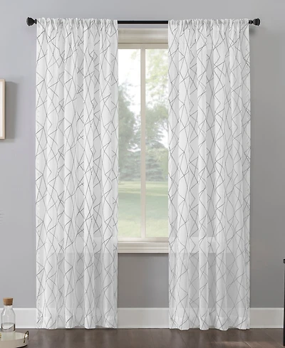 Abstract Geometric Embroidery Semi-Sheer Rod Pocket Curtain Panel