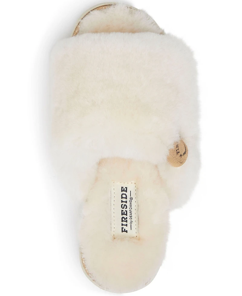 Fireside by Dearfoams Women's Cairns Genuine Shearling Fuzzy Slide Slipper
