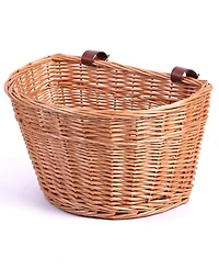 Vintiquewise Wicker Front Bike Basket with Faux Leather Straps