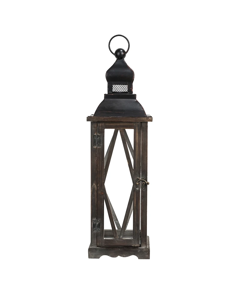 Glitzhome Set of 2  Black Farmhouse Wooden Lanterns With Diamond Window Frame