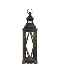 Glitzhome Set of 2  Black Farmhouse Wooden Lanterns With Diamond Window Frame