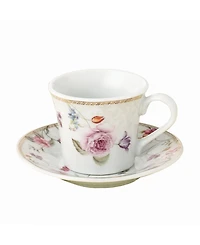 Lorren Home Trends Floral Design 12 Piece 2oz Espresso Cup and Saucer Set, Service for 6