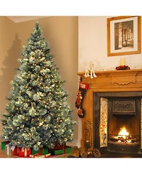 National Tree Company 7.5' Carolina Pine Hinged Tree with Flocked Cones and 1000 Clear Lights