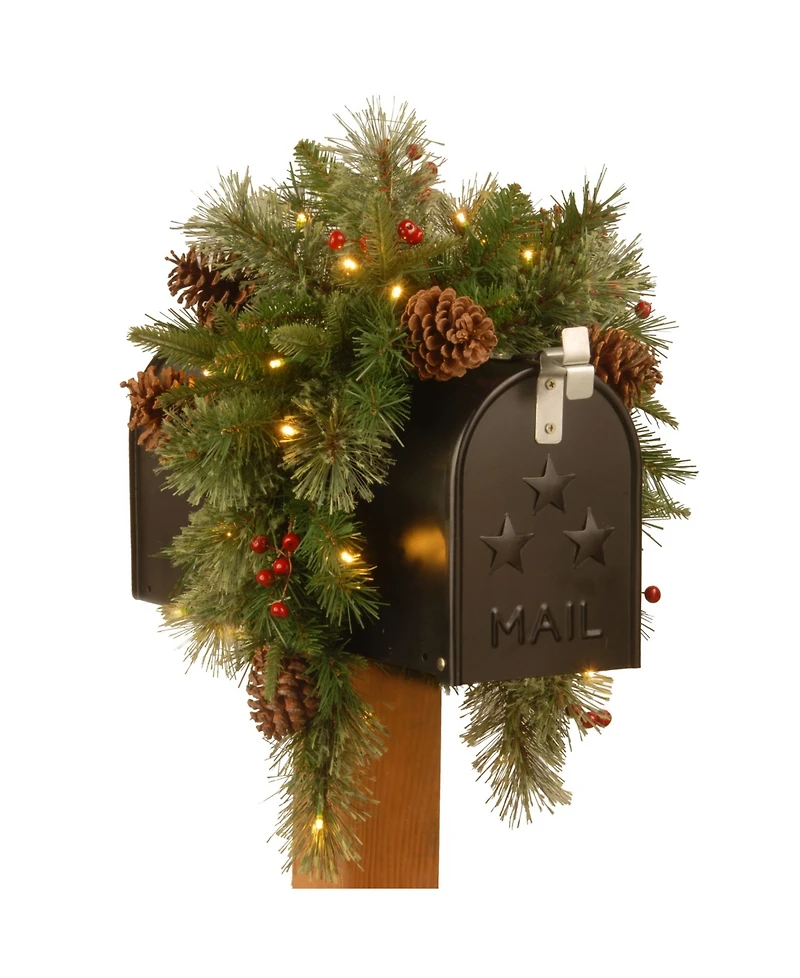 National Tree Company 36" Feel Real(R) Colonial Mail Box Swag with 8 Pine Cones, 8 Red Berries and 15 Warm White Battery Operated Led Lights w/Timer