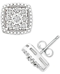 Diamond Cushion Cluster Stud Earrings (1/10 ct. t.w.) in Sterling Silver