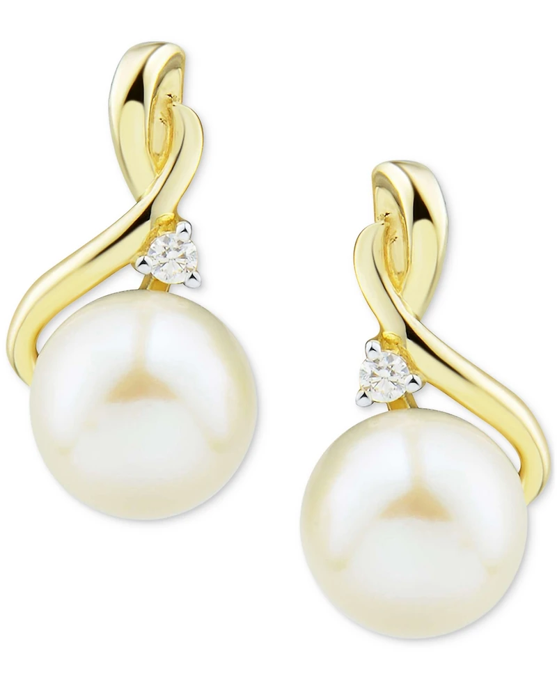 Cultured Freshwater Pearl (7mm) & Diamond Accent Drop Earrings in 10k Gold