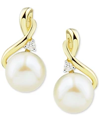 Cultured Freshwater Pearl (7mm) & Diamond Accent Drop Earrings in 10k Gold