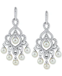 Arabella Cultured Freshwater Pearl (4-4-1/2mm) & Cubic Zirconia Chandelier Drop Earrings in Sterling Silver