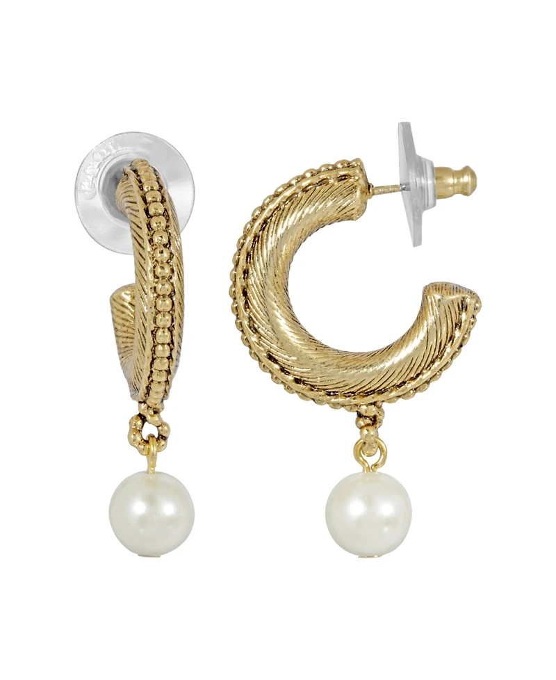 2028 Women's 14K Gold-tone Imitation Pearl Drop Hoop Earrings