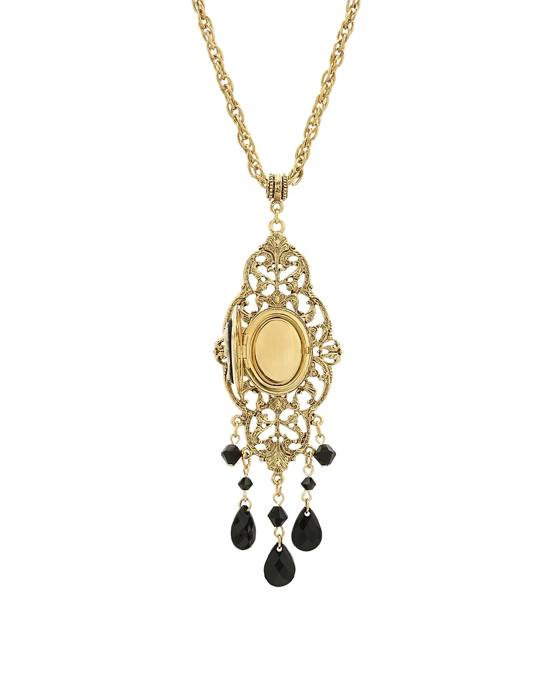 2028 Women's Gold Tone Black Oval Cameo Locket Necklace