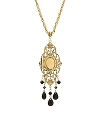 2028 Women's Gold Tone Black Oval Cameo Locket Necklace
