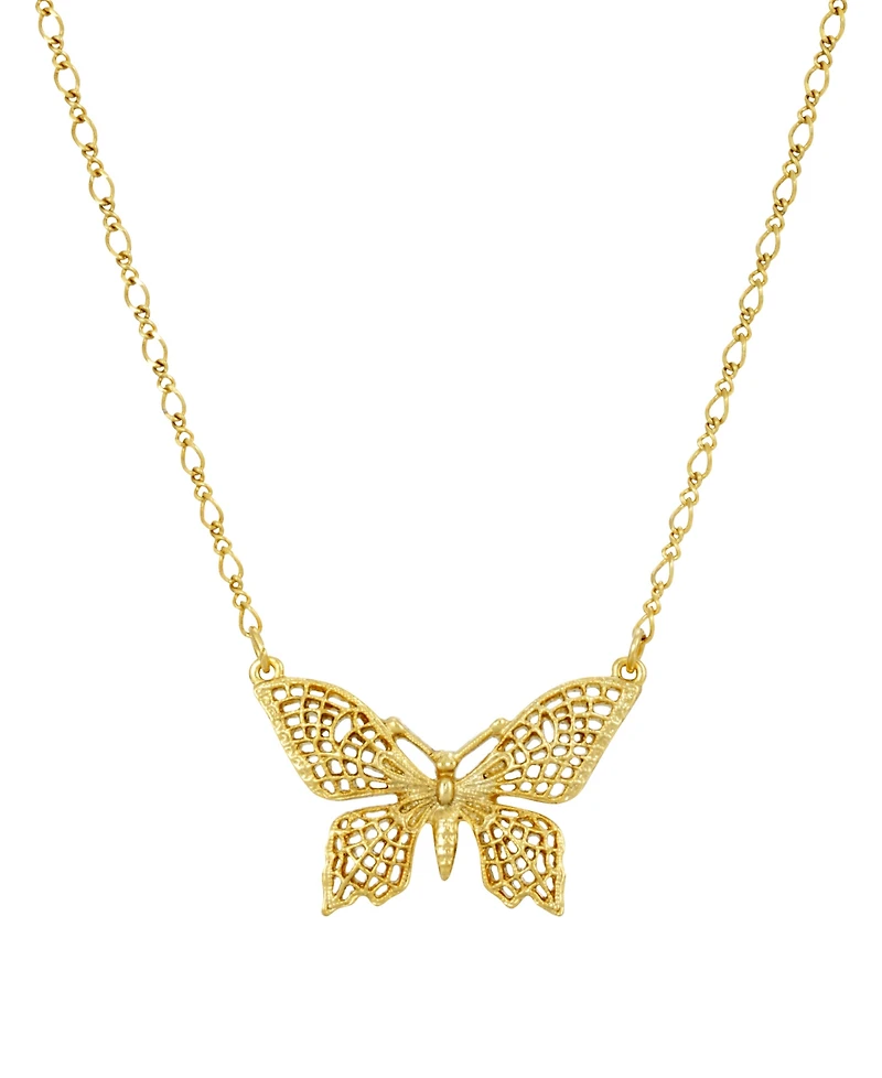 2028 Women's Gold Tone Filigree Butterfly Pendant Necklace