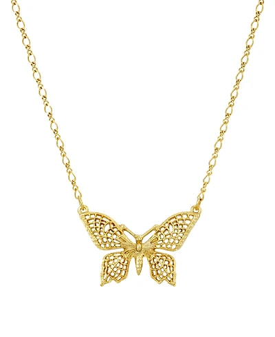 2028 Women's Gold Tone Filigree Butterfly Pendant Necklace