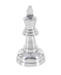 CosmoLiving by Cosmopolitan Set of 3 Silver Aluminum Traditional Chess Sculpture, 4" x 9"