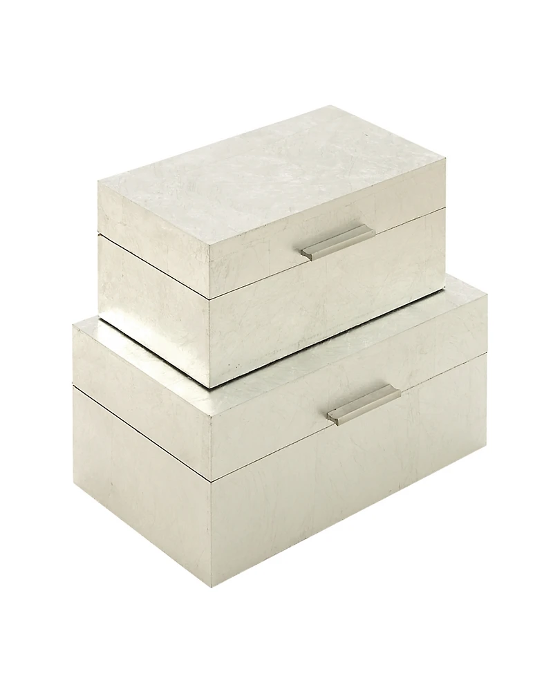 CosmoLiving by Cosmopolitan Set of 2 Silver Wood Glam Box, 11", 13"
