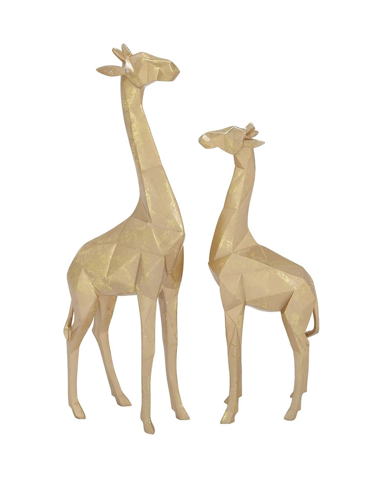 CosmoLiving by Cosmopolitan Set of 2 Gold Polystone Modern Giraffe Sculpture, 12", 15"