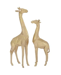 CosmoLiving by Cosmopolitan Set of 2 Gold Polystone Modern Giraffe Sculpture, 12", 15"