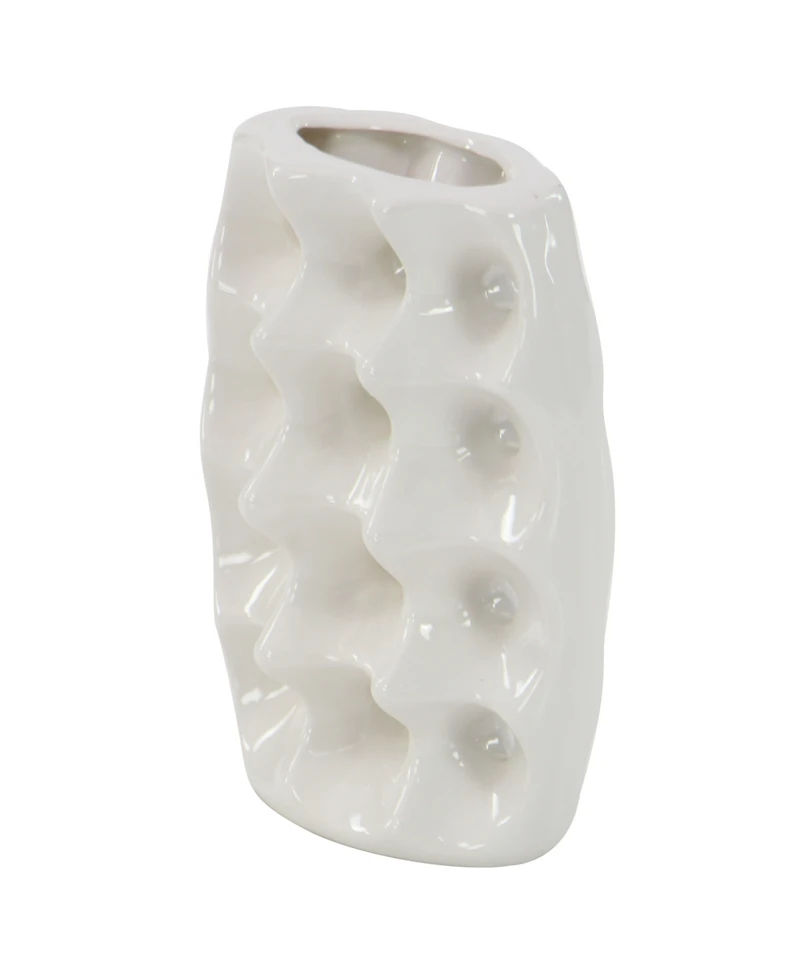 CosmoLiving by Cosmopolitan Set of 3 White Stoneware Modern Vase, 5" x 8"