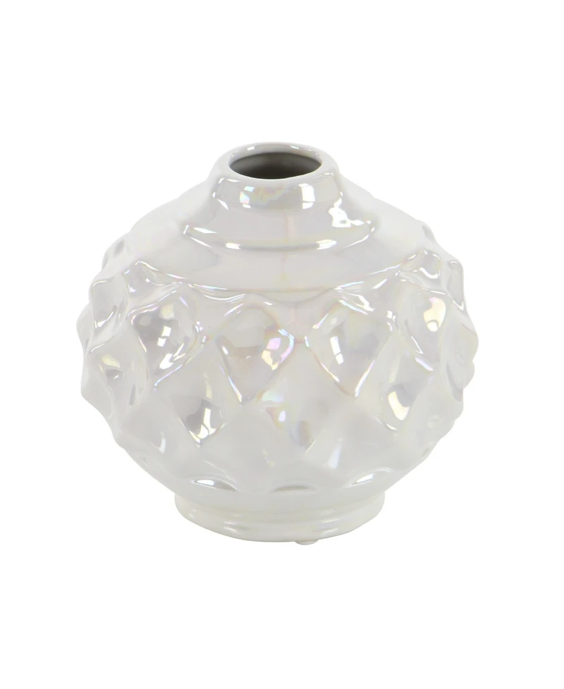CosmoLiving by Cosmopolitan Set of 3 Cream Stoneware Glam Vase, 6" x 6"