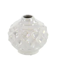 CosmoLiving by Cosmopolitan Set of 3 Cream Stoneware Glam Vase, 6" x 6"
