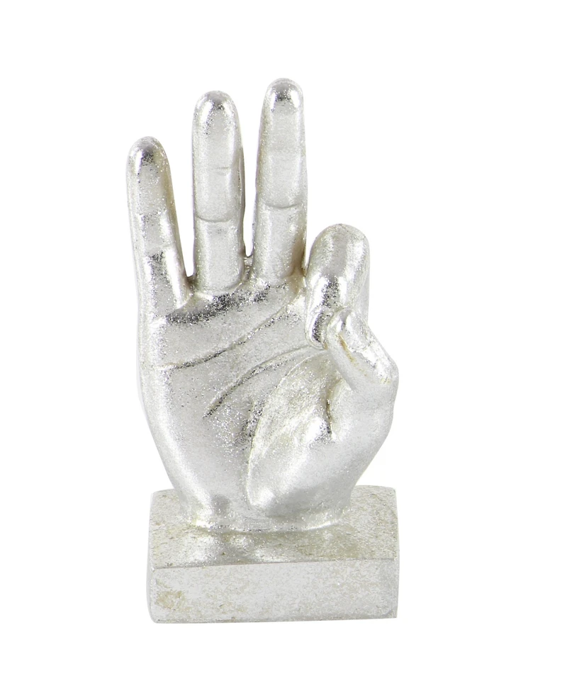 CosmoLiving by Cosmopolitan Set of 3 Silver Polystone Traditional Hand Sculpture, 7", 7", 6"