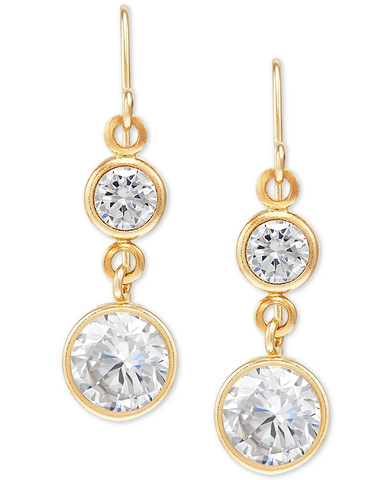 Cubic Zirconia Double Drop Earrings in 14k Gold