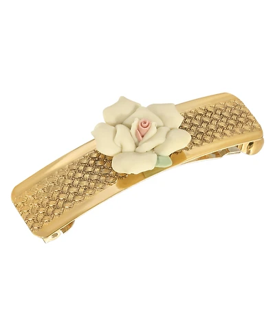 Women's Gold-Tone Small Porcelain Flower Hair Barrette
