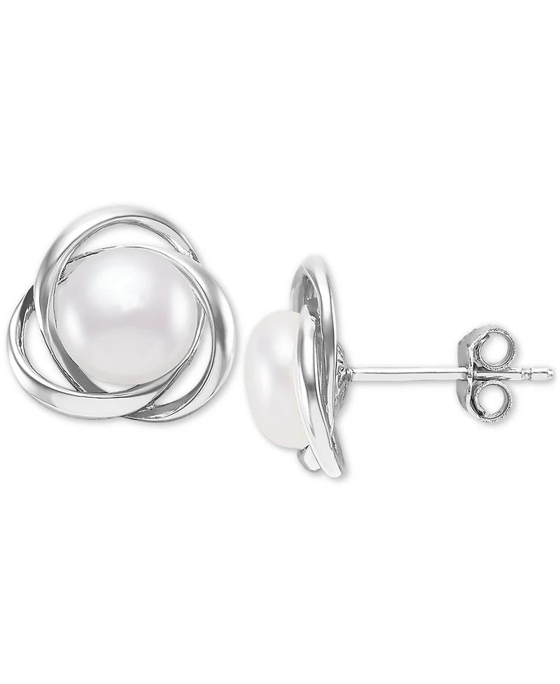 Giani Bernini Cultured Freshwater Pearl (7mm) Love Knot Stud Earrings, Created for Macy's