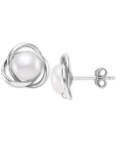 Giani Bernini Cultured Freshwater Pearl (7mm) Love Knot Stud Earrings, Created for Macy's