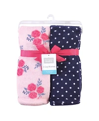 Hudson Baby Infant Girl Silky Plush Blanket, Blossoms