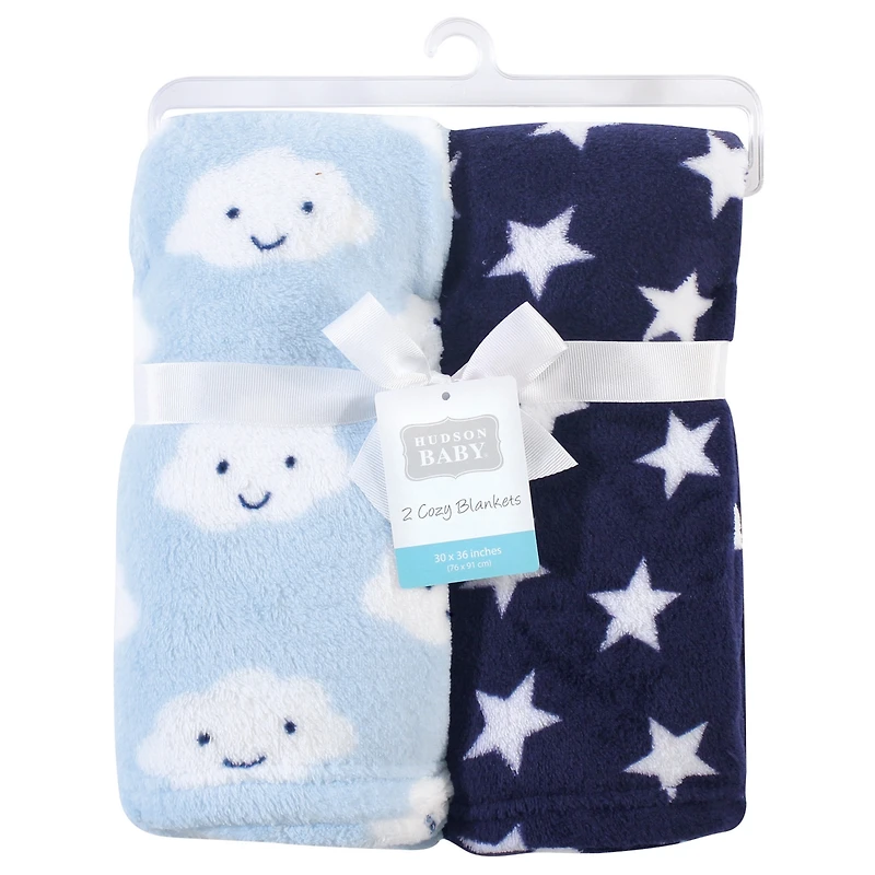 Hudson Baby Boys Twin Pack of Ultra-Soft Coral Fleece Blankets
