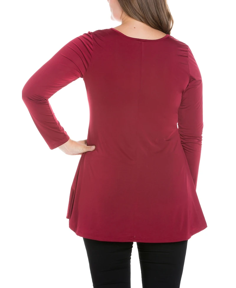 Women's Plus Size Flared Long Sleeves Henley Tunic Top