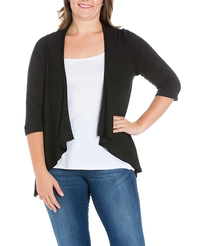 24seven Comfort Apparel Plus Elbow Length Sleeve Open Cardigan
